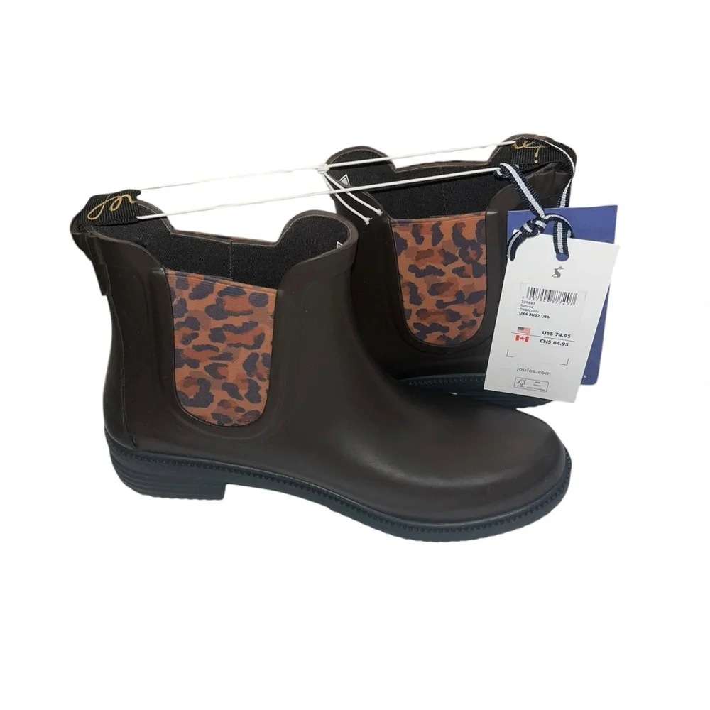 🌟NWT🌟 Joules Rutland Chelsea Brown Rubber Ankle Rain Boots